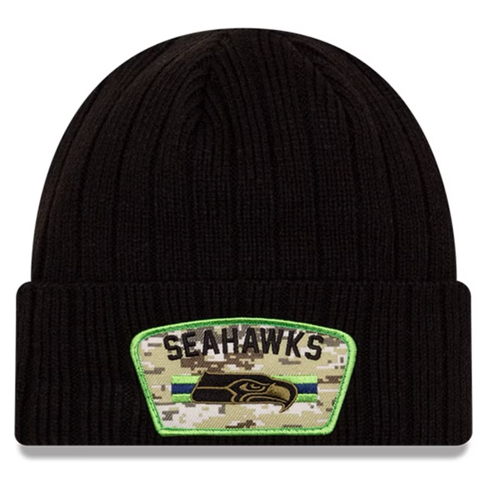 Seattle Seahawks New Era Black 2021 Salute To Service Cuffed Knit Hat